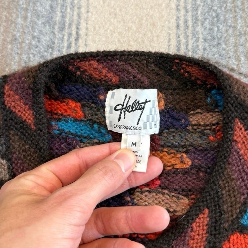 Hallet San Francisco Vintage Alpaca Wool Cardigan Multicolored Knit Peru Medium - Picture 4 of 8